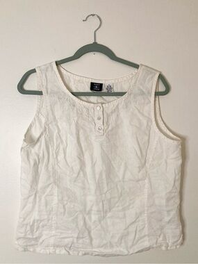 Hunt Club Vintage White Linen Embroidered Tank Top Cottagecore Size 12